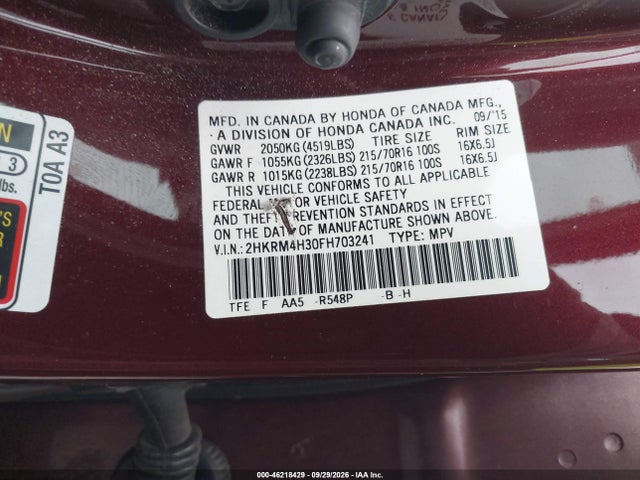 Honda CR-V LX 2015 2HKRM4H30FH703241 Image 9