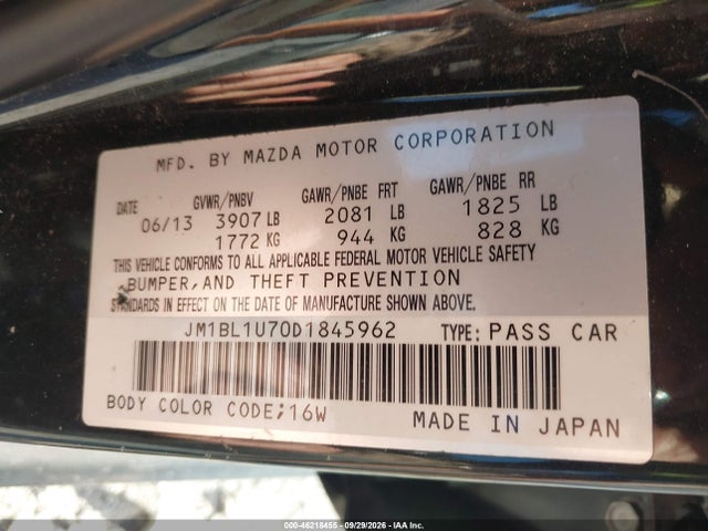 Aukcja sprzedaży 2013 Mazda Mazda3 I Sport, vin: JM1BL1U70D1845962, numer aukcji: 46218455
