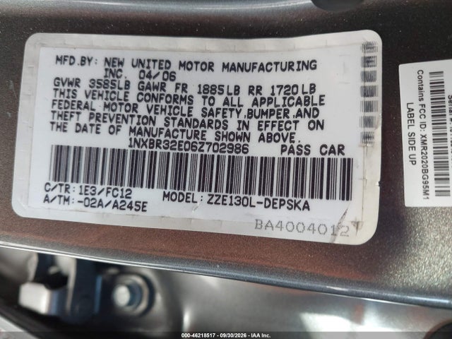 Продажа на аукционе авто 2006 Toyota Corolla S, vin: 1NXBR32E06Z702986, номер лота: 46218517