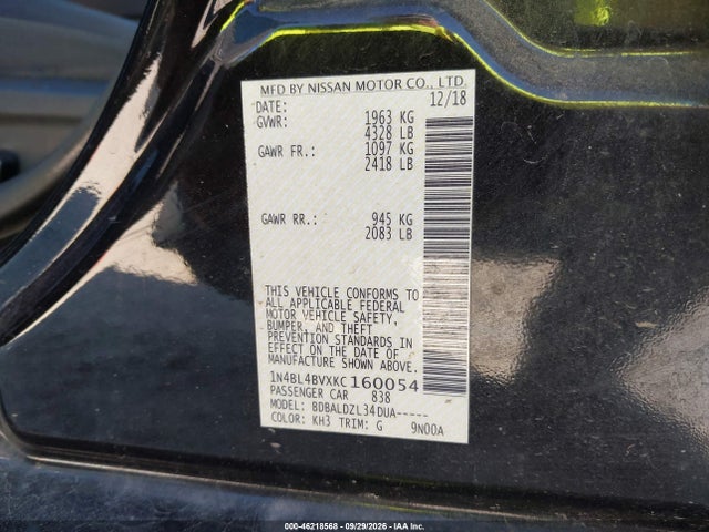 Aukcja sprzedaży 2019 Nissan Altima 2.5 S, vin: 1N4BL4BVXKC160054, numer aukcji: 46218568