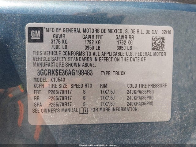 2010 Chevrolet Silverado 1500 Lt მანქანა იყიდება აუქციონზე, vin: 3GCRKSE36AG198483, აუქციონის ნომერი: 46218589