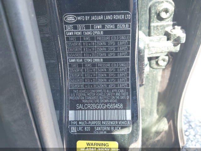 Продаж на аукціоні авто 2016 Land Rover Discovery Sport Hse, vin: SALCR2BG0GH569458, номер лоту: 46218603