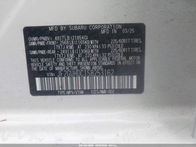 Aukcja sprzedaży 2025 Subaru Crosstrek Premium, vin: JF2GUHDC1S8253162, numer aukcji: 46218608