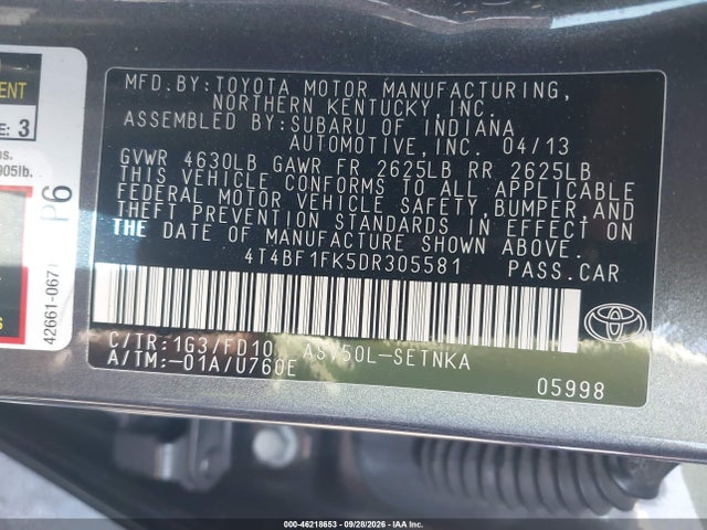 Aukcja sprzedaży 2013 Toyota Camry Le, vin: 4T4BF1FK5DR305581, numer aukcji: 46218653