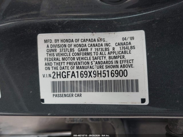 Продаж на аукціоні авто 2009 Honda Civic Ex-l, vin: 2HGFA169X9H516900, номер лоту: 46218710