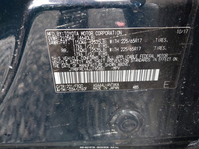 JTMBFREV4JJ190851 Toyota RAV4 LE