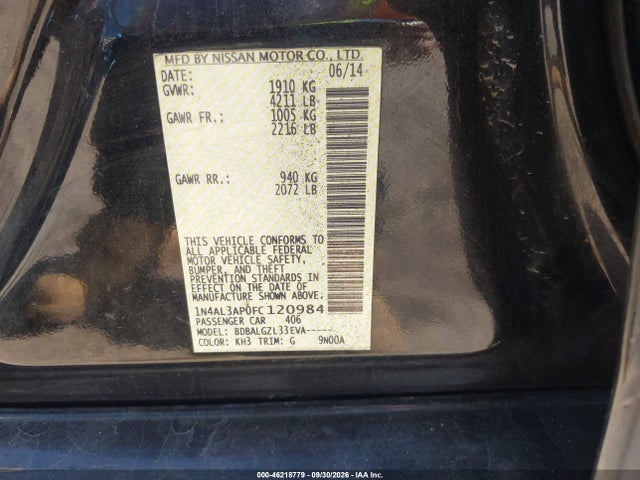 Продаж на аукціоні авто 2015 Nissan Altima 2.5/s/sv/sl, vin: 1N4AL3AP0FC120984, номер лоту: 46218779