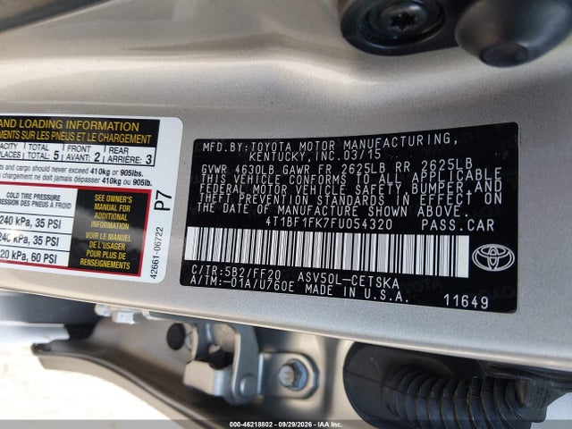 Продажа на аукционе авто 2015 Toyota Camry Se, vin: 4T1BF1FK7FU054320, номер лота: 46218802