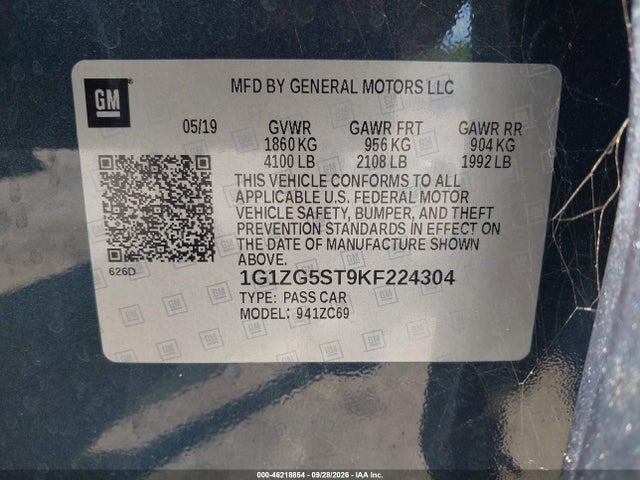 46218854 :رقم المزاد ، 1G1ZG5ST9KF224304 vin ، 2019 Chevrolet Malibu Rs مزاد بيع