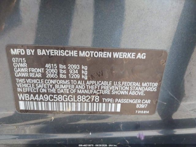 Продаж на аукціоні авто 2016 Bmw 428i Gran Coupe, vin: WBA4A9C58GGL88278, номер лоту: 46218875
