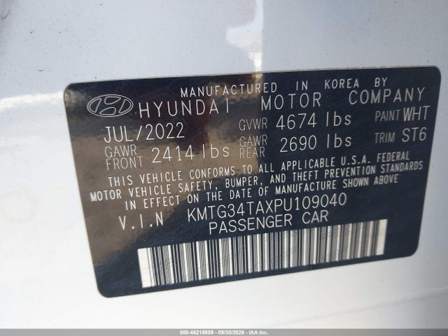 46218909 :رقم المزاد ، KMTG34TAXPU109040 vin ، 2023 Genesis G70 2.0t Rwd مزاد بيع