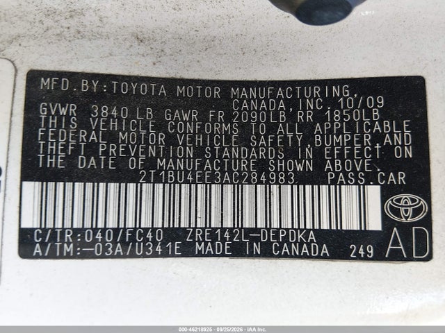 Aukcja sprzedaży 2010 Toyota Corolla Le, vin: 2T1BU4EE3AC284983, numer aukcji: 46218925