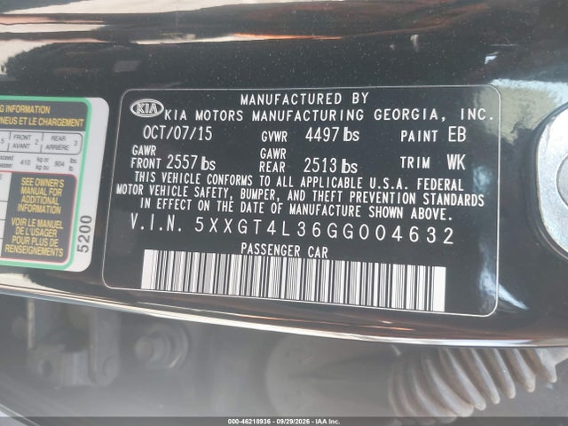 Продаж на аукціоні авто 2016 Kia Optima Lx, vin: 5XXGT4L36GG004632, номер лоту: 46218936