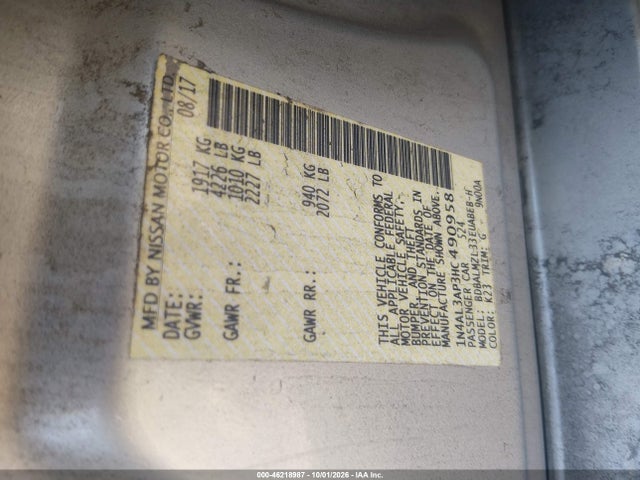 1N4AL3AP3HC490958 Nissan Altima 2.5/s/sv/sl/sr