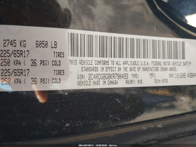 Продаж на аукціоні авто 2019 Dodge Grand Caravan Se 35th Anniversary Edition, vin: 2C4RDGBG8KR790493, номер лоту: 46219013
