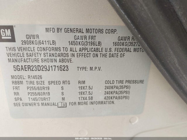 Продажа на аукционе авто 2009 Buick Enclave Cxl, vin: 5GAER23D29J171623, номер лота: 46219023