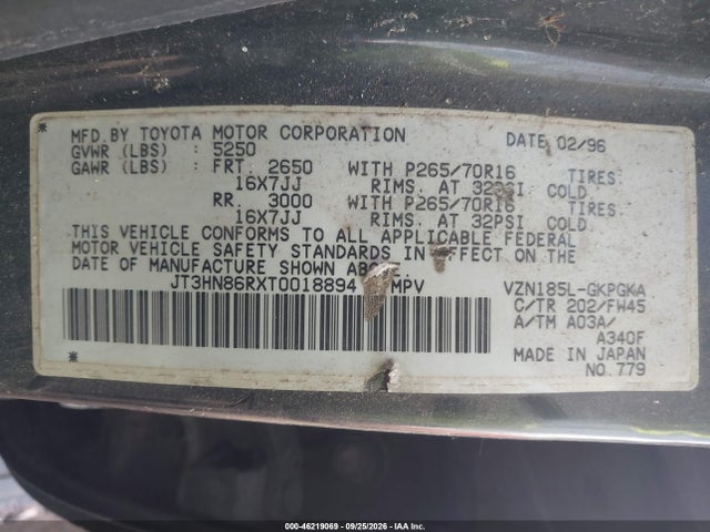 Продаж на аукціоні авто 1996 Toyota 4runner Sr5, vin: JT3HN86RXT0018894, номер лоту: 46219069