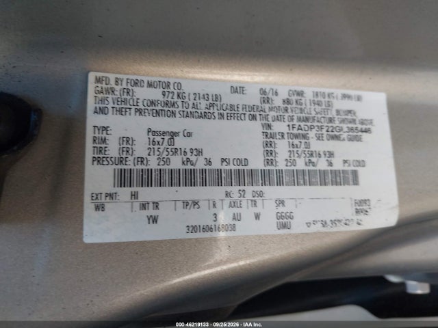 Ford FOCUS SE 2016 1FADP3F22GL365446 Image 9