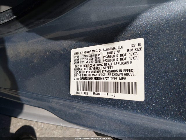 Продаж на аукціоні авто 2011 Honda Odyssey Ex-l, vin: 5FNRL5H62BB029721, номер лоту: 46219150