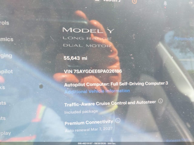 Auction sale of the 2023 Tesla Model Y Awd/long Range Dual Motor All-wheel Drive, vin: 7SAYGDEE6PA026186, lot number: 46219157