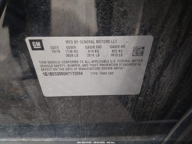 46219165 :رقم المزاد ، 1G1BE5SM0H7173584 vin ، 2017 Chevrolet Cruze Lt Auto مزاد بيع