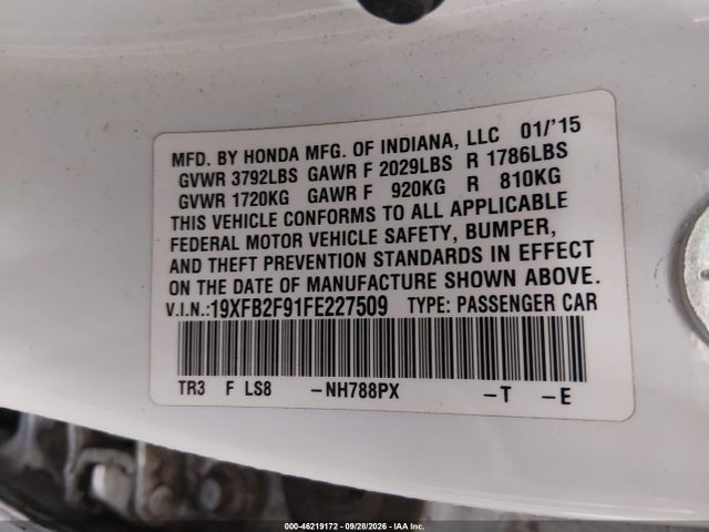 Honda Civic Ex-l 2015 19XFB2F91FE227509 Image 9