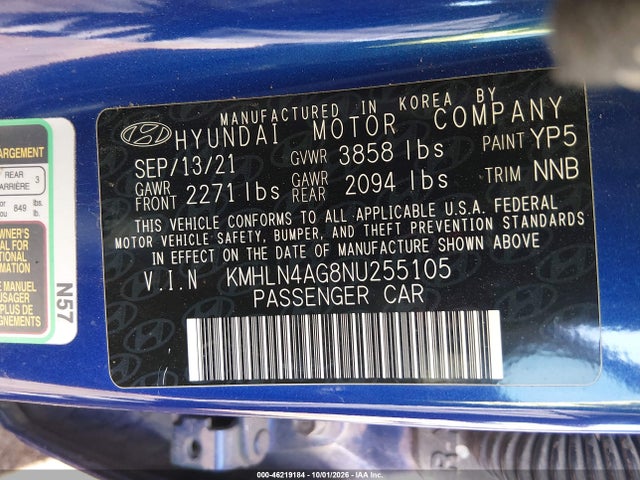 Продаж на аукціоні авто 2022 Hyundai Elantra Sel, vin: KMHLN4AG8NU255105, номер лоту: 46219184