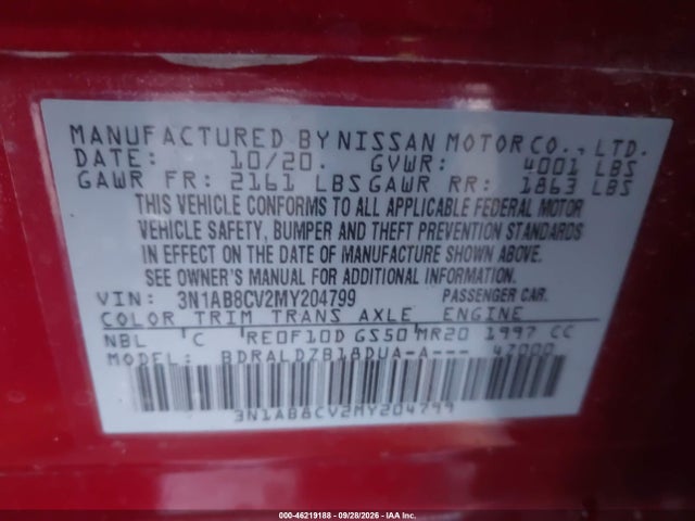 Aukcja sprzedaży 2021 Nissan Sentra Sv Xtronic Cvt, vin: 3N1AB8CV2MY204799, numer aukcji: 46219188