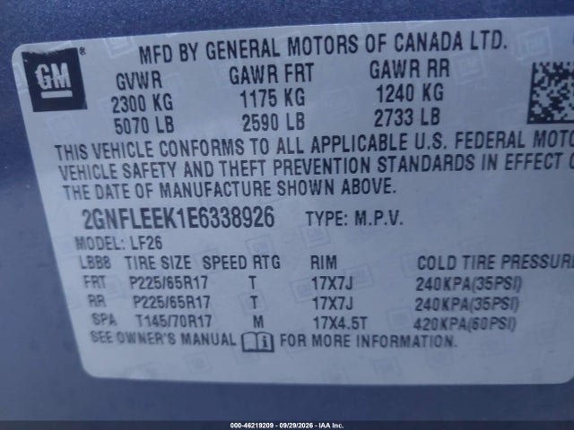 Aukcja sprzedaży 2014 Chevrolet Equinox Ls, vin: 2GNFLEEK1E6338926, numer aukcji: 46219209