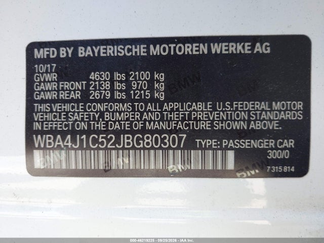 Продаж на аукціоні авто 2018 Bmw 430i Gran Coupe, vin: WBA4J1C52JBG80307, номер лоту: 46219225