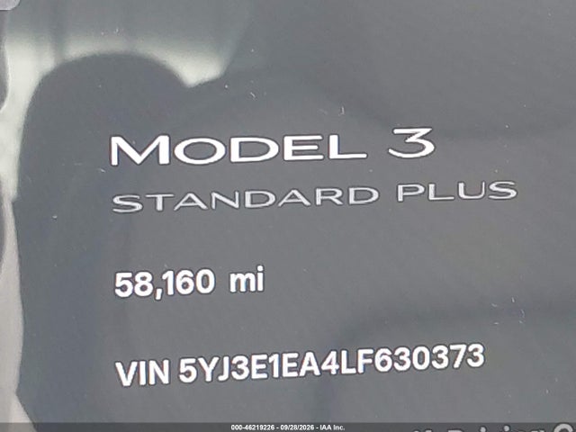 5YJ3E1EA4LF630373 Tesla Model 3 Standard Range Plus Rear-wheel Drive/standard Range Rear-wheel Drive