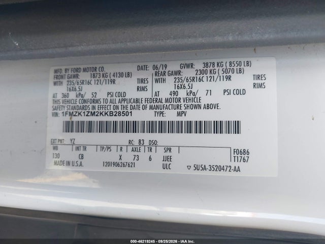 Ford Transit-150 Xl 2019 1FMZK1ZM2KKB28501 Image 9