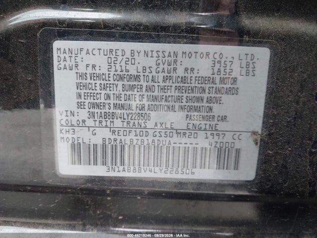 Продажа на аукционе авто 2020 Nissan Sentra S Xtronic Cvt, vin: 3N1AB8BV4LY228506, номер лота: 46219246
