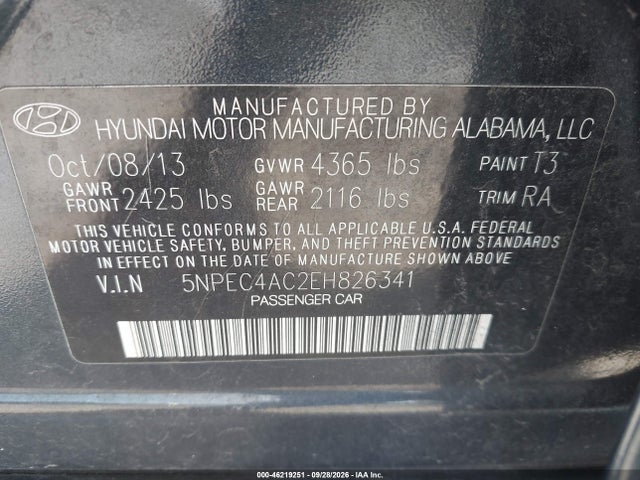 Продаж на аукціоні авто 2014 Hyundai Sonata Se, vin: 5NPEC4AC2EH826341, номер лоту: 46219251