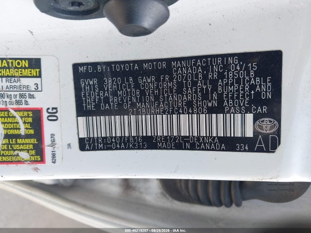 Toyota COROLLA LE 2015 2T1BURHE2FC404806 Image 9