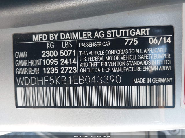 46219261 :رقم المزاد ، WDDHF5KB1EB043390 vin ، 2014 Mercedes-benz E 350 مزاد بيع
