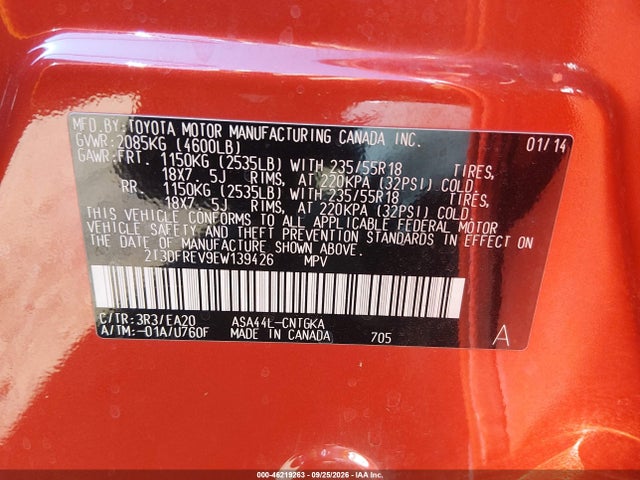 Продаж на аукціоні авто 2014 Toyota Rav4 Limited, vin: 2T3DFREV9EW139426, номер лоту: 46219263