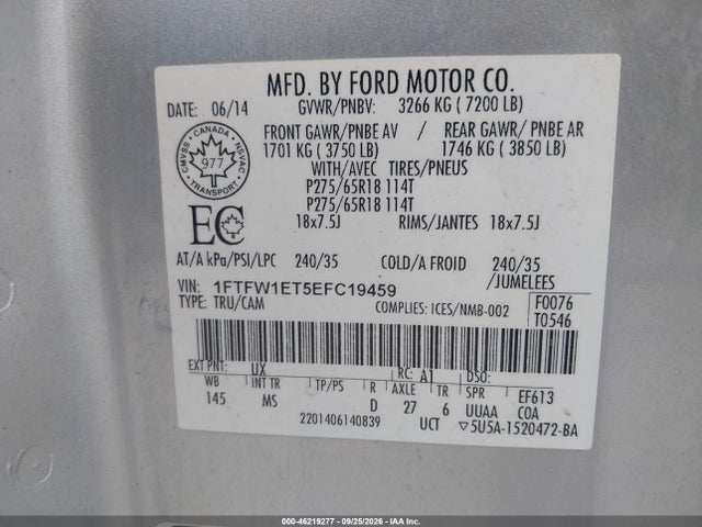 Продажа на аукционе авто 2014 Ford F-150 Xlt, vin: 1FTFW1ET5EFC19459, номер лота: 46219277
