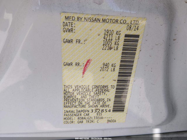 1N4AL3AP0FN332854 Nissan Altima 2.5 S