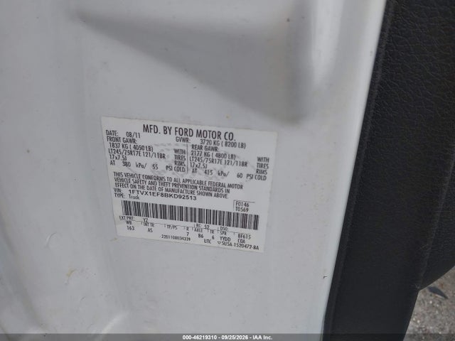 46219310 :رقم المزاد ، 1FTVX1EF8BKD92513 vin ، 2011 Ford F-150 Xl مزاد بيع