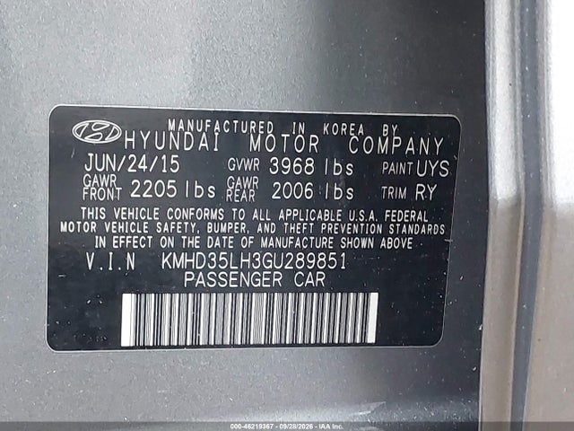 Продажа на аукционе авто 2016 Hyundai Elantra Gt, vin: KMHD35LH3GU289851, номер лота: 46219367