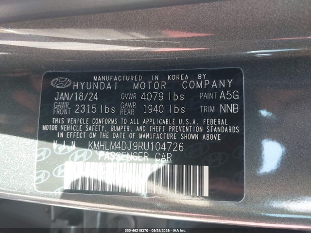 Продаж на аукціоні авто 2024 Hyundai Elantra Hybrid Blue, vin: KMHLM4DJ9RU104726, номер лоту: 46219370
