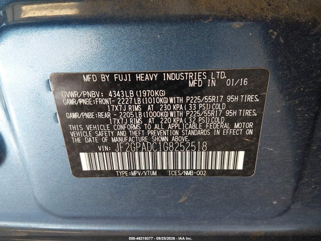 Subaru Crosstrek 2.0i Premium 2016 JF2GPADC1G8252518 Image 9
