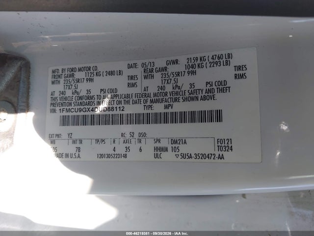 Продаж на аукціоні авто 2013 Ford Escape Se, vin: 1FMCU9GX4DUD88112, номер лоту: 46219381