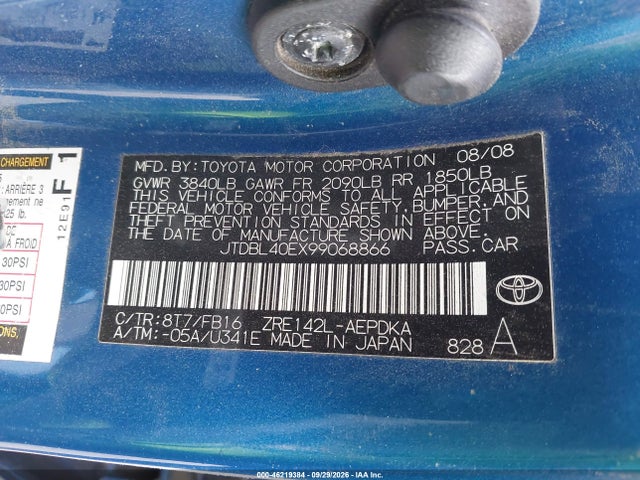 Aukcja sprzedaży 2009 Toyota Corolla Le, vin: JTDBL40EX99068866, numer aukcji: 46219384