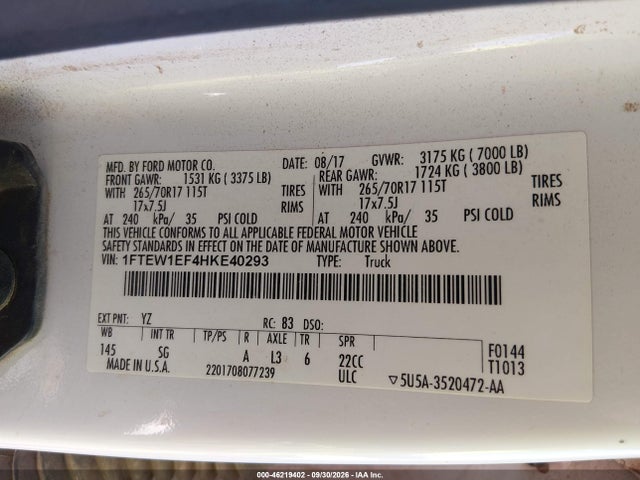 Ford F-150 Xl 2017 1FTEW1EF4HKE40293 Image 8