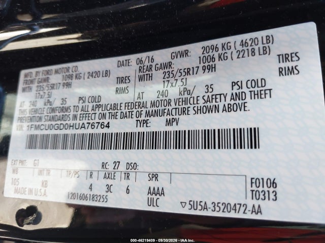Продажа на аукционе авто 2017 Ford Escape Se, vin: 1FMCU0GD0HUA76764, номер лота: 46219409