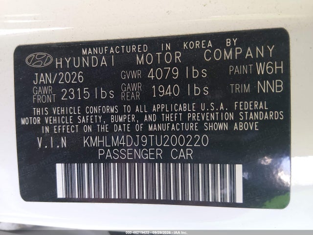 Aukcja sprzedaży 2026 Hyundai Elantra Hybrid Blue, vin: KMHLM4DJ9TU200220, numer aukcji: 46219422