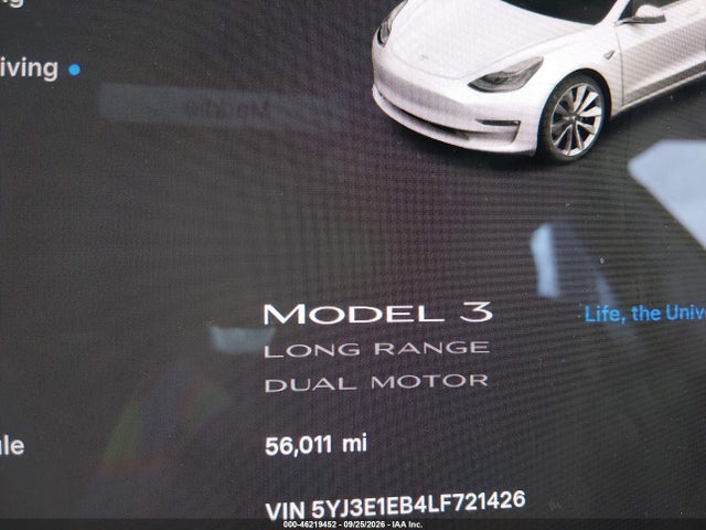 5YJ3E1EB4LF721426 Tesla Model 3 Long Range Dual Motor All-wheel Drive