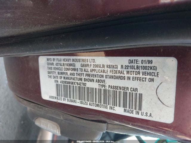 1999 Subaru Legacy 30th Ann. Outback Ltd./outback მანქანა იყიდება აუქციონზე, vin: 4S3BG6858X7642782, აუქციონის ნომერი: 46219455